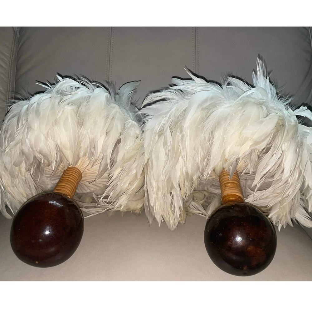 Vintage Hawaiian Uli Uli Rattles | Handcrafted Hula Dance Shakers | Feathered